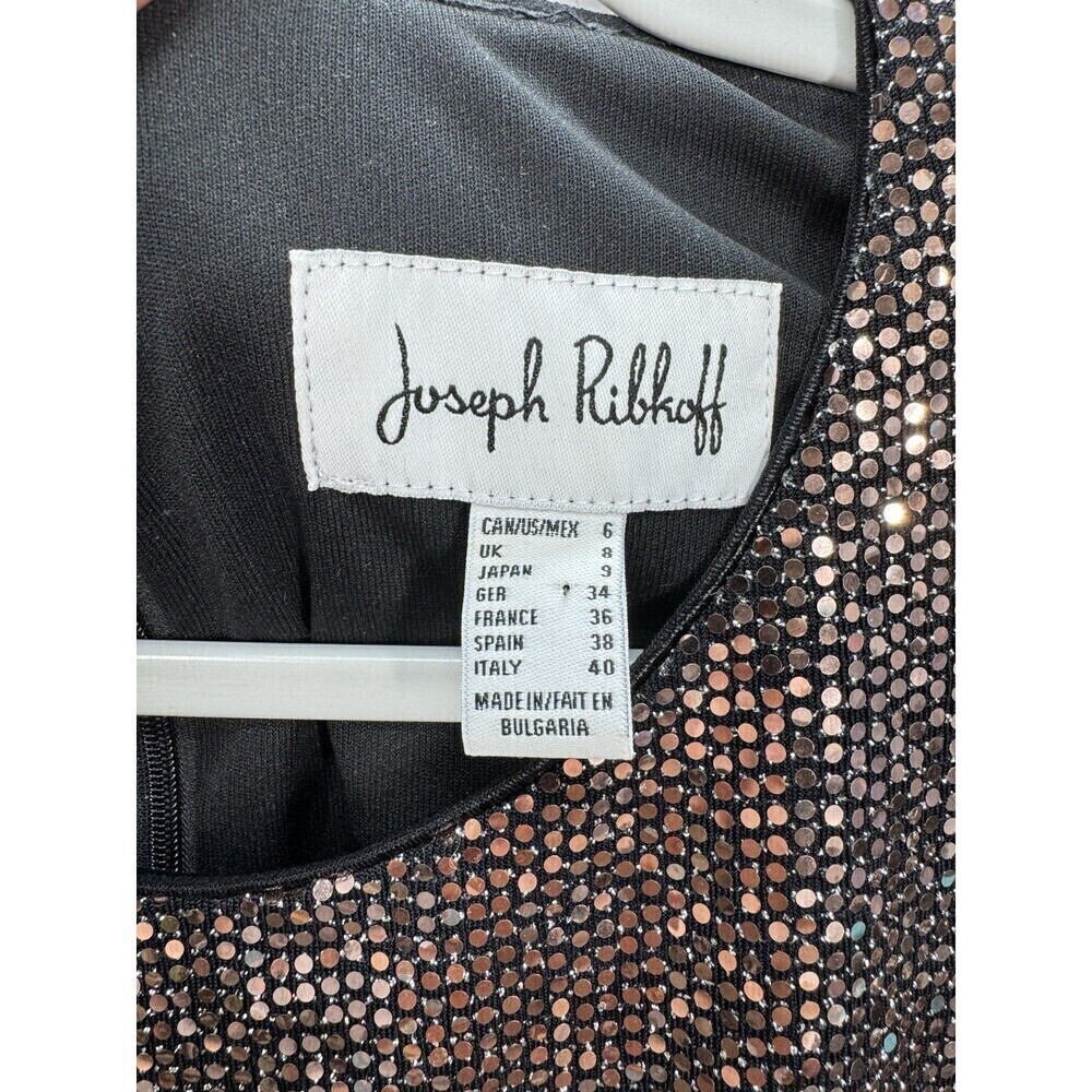 Joseph Ribkoff Shimmer Sheath Dress Size 6 Rose Gold Flare Long Sleeve Party - Picture 6 of 12